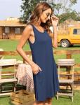 AUSELILY Women's Solid Plain Sleeveless Pocket Casual Loose T-Shirt Dress Tank Sundress Indigo (L,Navy Blue)