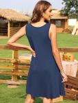AUSELILY Women's Solid Plain Sleeveless Pocket Casual Loose T-Shirt Dress Tank Sundress Indigo (L,Navy Blue)