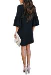 BELONGSCI Women's Dress Sweet & Cute V-Neck Bell Sleeve Shift Dress Mini Dress Black