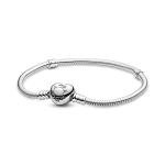 Pandora Jewelry Moments Heart Clasp Snake Chain Charm Sterling Silver Bracelet, 6.3"