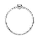 Pandora Jewelry Moments Heart Clasp Snake Chain Charm Sterling Silver Bracelet, 6.3"