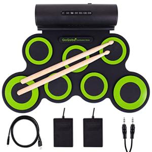 QoQoba Electronic Drum Set for Kids | Adult Beginner Pro MIDI Musical Instrument Drum Practice Pad Kit Incl. Foldable Headphone | Drum Sticks | Great Holiday Birthday Gift for Kids Drum Set (GREEN)