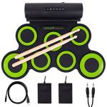 QoQoba Electronic Drum Set for Kids | Adult Beginner Pro MIDI Musical Instrument Drum Practice Pad Kit Incl. Foldable Headphone | Drum Sticks | Great Holiday Birthday Gift for Kids Drum Set (GREEN)