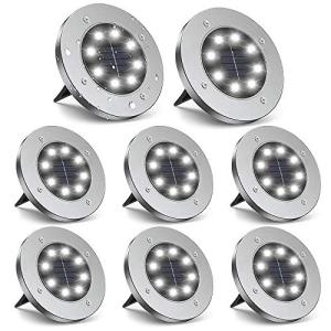 ZGWJ Solar Ground Lights,8 LED Disk Lights Upgraded Outdoor Garden Lights Landscape Lights for Lawn Pathway Yard Deck Patio Walkway,8 Pack White