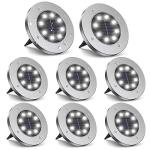 ZGWJ Solar Ground Lights,8 LED Disk Lights Upgraded Outdoor Garden Lights Landscape Lights for Lawn Pathway Yard Deck Patio Walkway,8 Pack White