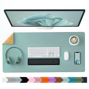 Aothia Eco-Friendly Natural Cork & Leather Double-Sided Office Desk Mat Mouse Pad Smooth Surface Soft Easy Clean Waterproof PU Leather Desk Protector for Office/Home Gaming (Light Blue,31.5" x 15.7")