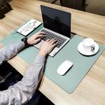 Aothia Eco-Friendly Natural Cork & Leather Double-Sided Office Desk Mat Mouse Pad Smooth Surface Soft Easy Clean Waterproof PU Leather Desk Protector for Office/Home Gaming (Light Blue,31.5" x 15.7")