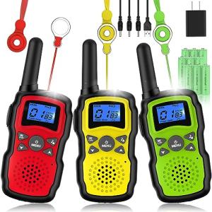 Wishouse Kids Walkie Talkies Rechargeable Long Range 3 Pack, Girls Boys Toys Age 7 8 9 10 11 12 for Outdoor Camping Adventure Games with Flashlight, Birthday Xmas Gift for 4 5 6 Year Old Children