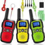 Wishouse Kids Walkie Talkies Rechargeable Long Range 3 Pack, Girls Boys Toys Age 7 8 9 10 11 12 for Outdoor Camping Adventure Games with Flashlight, Birthday Xmas Gift for 4 5 6 Year Old Children
