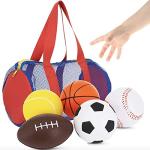 Neliblu Foam Sports Balls for Toddlers and Kids - 3.5" Perfect for Small Hands - Includes 1 Soccer Ball, 1 Basketball, 1 Baseball, 1 Football, and 1 Tennis Ball - Set of 5 Soft Balls in Carry Bag