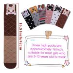 FNOVCO Girls Knee High Socks Cartoon Animal Patterns Cotton Over Calf Socks (6 Pairs Cute Cat)