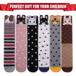 FNOVCO Girls Knee High Socks Cartoon Animal Patterns Cotton Over Calf Socks (6 Pairs Cute Cat)