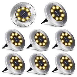 Solar Ground Lights,8 LED Garden Lights Waterproof Patio Outdoor Light with Light Sensor for Lawn,Pathway,Yard,Driveway,Step and Walkway(8 Pack Warm White)