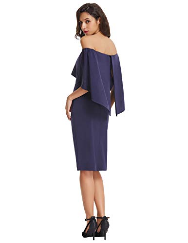 GRACE KARIN Women Sexy Strapless Ruffle High Waisted Cape Dress Size M Navy Blue