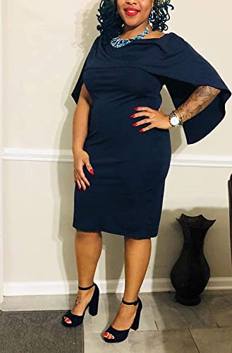 GRACE KARIN Women Sexy Strapless Ruffle High Waisted Cape Dress Size M Navy Blue