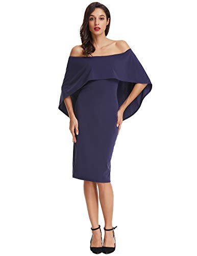 GRACE KARIN Women Sexy Strapless Ruffle High Waisted Cape Dress Size M Navy Blue
