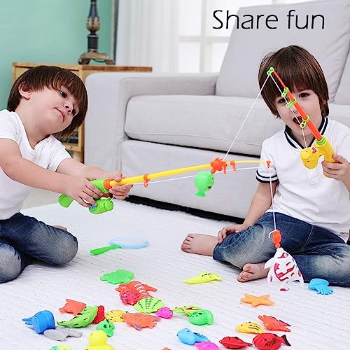 CozyBomB Magnetic Fishing Pool Toys Game for Kids - Water Table Bath-tub Kiddie Party Toy with Pole Rod Net Plastic Floating Fish Toddler Color Ocean Sea Animals Age 3 4 5 6 Year Old