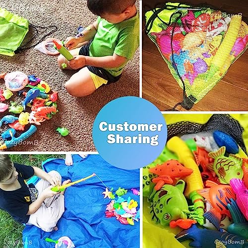 CozyBomB Magnetic Fishing Pool Toys Game for Kids - Water Table Bath-tub Kiddie Party Toy with Pole Rod Net Plastic Floating Fish Toddler Color Ocean Sea Animals Age 3 4 5 6 Year Old
