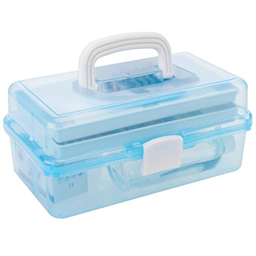 Plastic Storage Box with Expandable Shelves, Blue