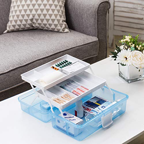Plastic Storage Box with Expandable Shelves, Blue
