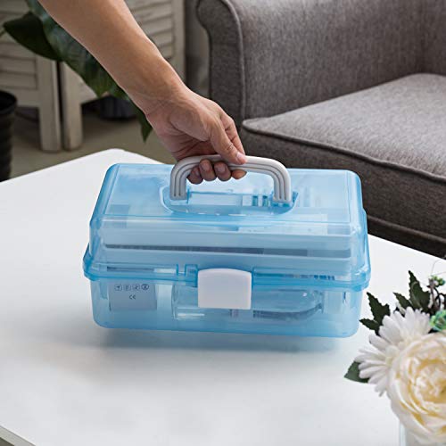 Plastic Storage Box with Expandable Shelves, Blue