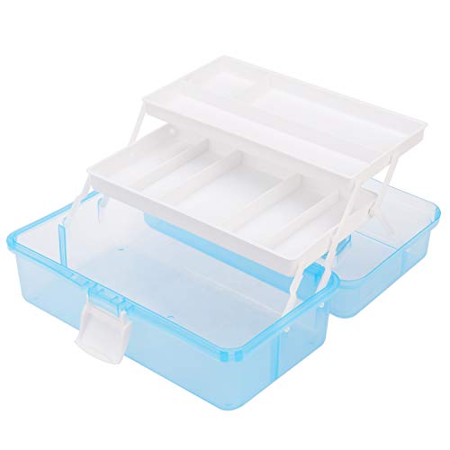 Plastic Storage Box with Expandable Shelves, Blue