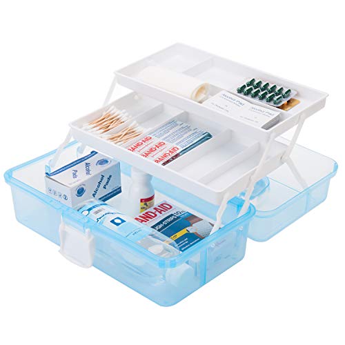 Plastic Storage Box with Expandable Shelves, Blue