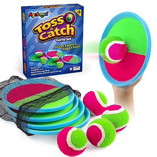 Toss and Catch Ball Game Outdoor Game for Kids Backyard Games Beach Game for Kids Children's Day Gift (Upgraded) (4 Paddles 4 Balls)