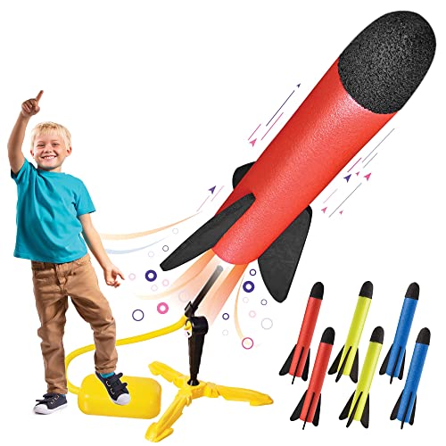 Toy Rocket Launcher for kids ? Shoots Up to 100 Feet ? 8 Colorful Foam Rockets and Sturdy Launcher Stand With Foot Launch Pad - Fun Outdoor Toy for Kids - Gift Toys for Boys and Girls Age 3+ Years Old