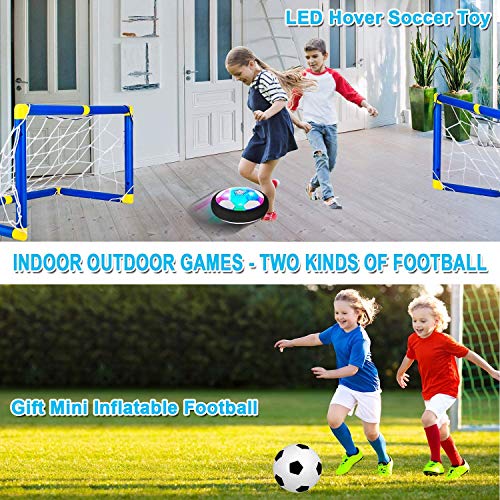 Kids Toys Hover Soccer Ball Set with 2 Goals, Air Soccer with LED Light, USB Rechargeable Floating Soccer Ball with Foam Bumper for Indoor Outdoor Sports Ball Game, Football Toy for Boy Girl Best Gift