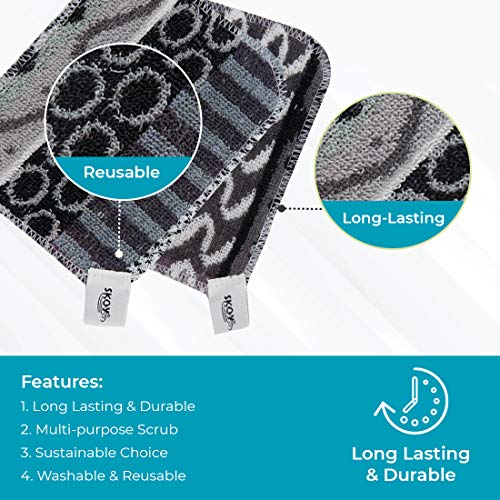 Skoy Scrub, Non-Scratching, Reusable Scrub for Kitchen and Household Use, Environmentally-Friendly, Dishwasher Safe, 2-Pack â Monochromatic Colors