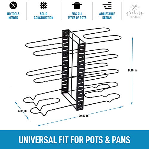 Zulay 8-Tier Pots and Pans Organizer Under Cabinet - Easy 3 Adjustable Method Pan Organizer Rack For Cabinet - Kitchen Pot Organizer Rack For Cabinet For Large & Small Cookware