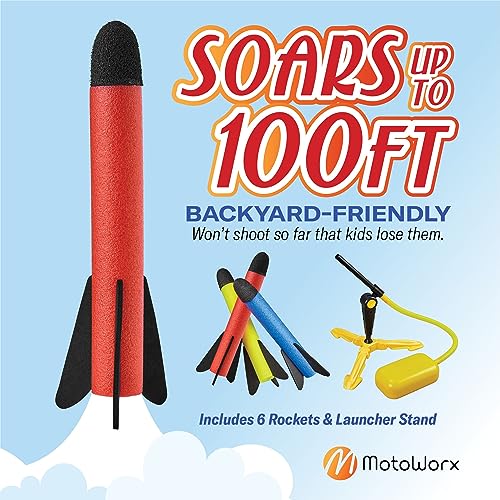 Toy Rocket Launcher for kids ? Shoots Up to 100 Feet ? 8 Colorful Foam Rockets and Sturdy Launcher Stand With Foot Launch Pad - Fun Outdoor Toy for Kids - Gift Toys for Boys and Girls Age 3+ Years Old