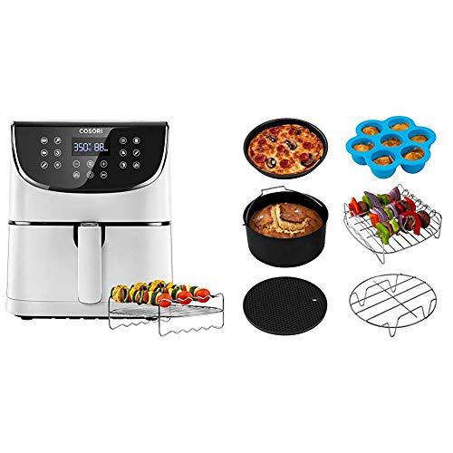 COSORI Air Fryer(100 Recipes, Rack & 5 Skewers),5.8QT Electric Hot Air Fryers Oven Oilless Cooker,11 Presets, 1700W,White & Air Fryer Accessories XL (C158-6AC), Set of 6 Fit all 5.8Qt, 6Qt Air Fryer