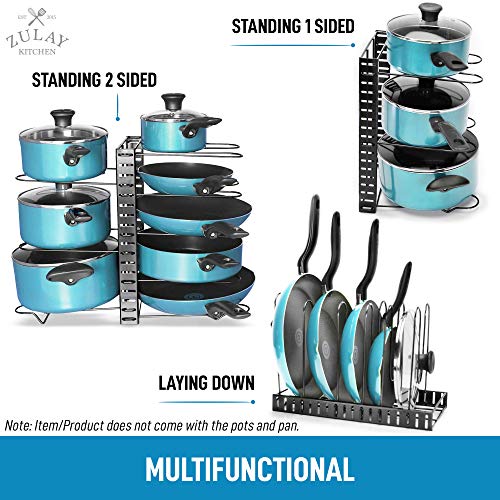 Zulay 8-Tier Pots and Pans Organizer Under Cabinet - Easy 3 Adjustable Method Pan Organizer Rack For Cabinet - Kitchen Pot Organizer Rack For Cabinet For Large & Small Cookware