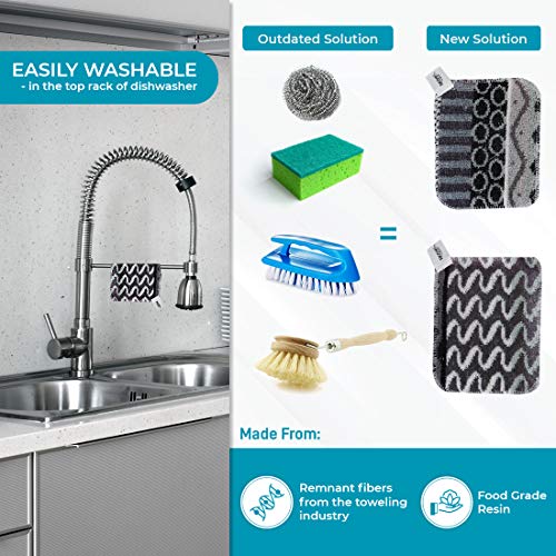 Skoy Scrub, Non-Scratching, Reusable Scrub for Kitchen and Household Use, Environmentally-Friendly, Dishwasher Safe, 2-Pack â Monochromatic Colors