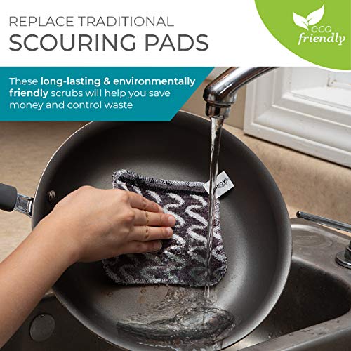 Skoy Scrub, Non-Scratching, Reusable Scrub for Kitchen and Household Use, Environmentally-Friendly, Dishwasher Safe, 2-Pack â Monochromatic Colors