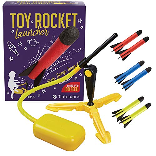 Toy Rocket Launcher for kids ? Shoots Up to 100 Feet ? 8 Colorful Foam Rockets and Sturdy Launcher Stand With Foot Launch Pad - Fun Outdoor Toy for Kids - Gift Toys for Boys and Girls Age 3+ Years Old