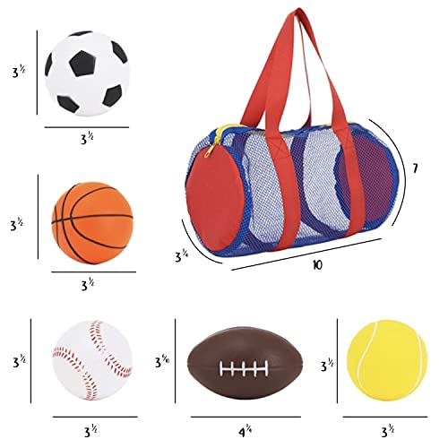 Neliblu Foam Sports Balls for Toddlers and Kids - 3.5" Perfect for Small Hands - Includes 1 Soccer Ball, 1 Basketball, 1 Baseball, 1 Football, and 1 Tennis Ball - Set of 5 Soft Balls in Carry Bag