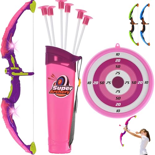 ToyVelt Kids Bow and Arrow Set - LED Light Up, Archery Set Comes with 6 Suction Cup Arrows, Target & Quiver, Indoor and Outdoor Toys for Children Boys Girls, Best Gift