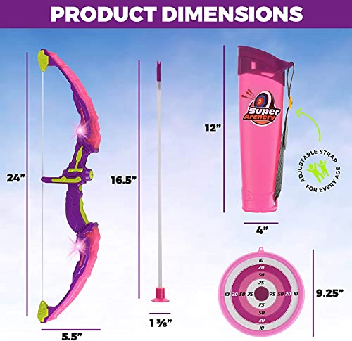 ToyVelt Kids Bow and Arrow Set - LED Light Up, Archery Set Comes with 6 Suction Cup Arrows, Target & Quiver, Indoor and Outdoor Toys for Children Boys Girls, Best Gift