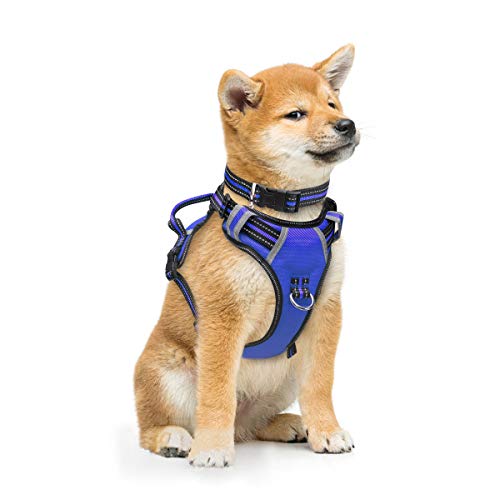 WINSEE Dog Harness No Pull, Pet Harnesses with Dog Collar, Adjustable Reflective Oxford Outdoor Vest, Front/Back Leash Clips for Small, Medium, Large, Extra Large Dogs, Easy Control Handle for Walking