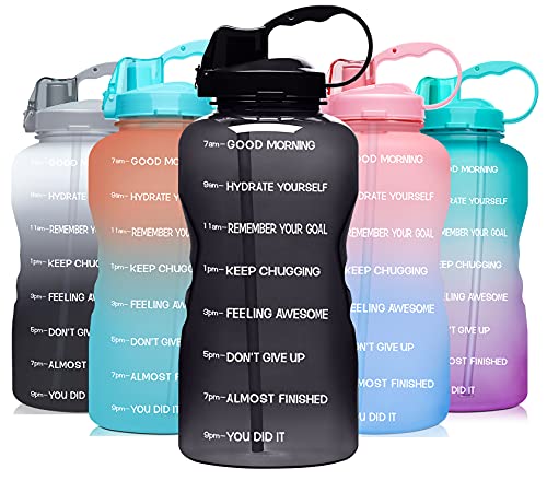 Venture Pal Large 1 Gallon/128 OZ (When Full) Motivational BPA Free Leakproof Water Bottle with Straw & Time Marker Perfect for Fitness Gym Camping Outdoor Sports-Black