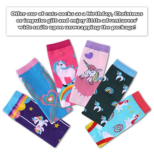 FNOVCO Girls Knee High Socks Cartoon Animal Patterns Cotton Over Calf Socks (6 Pairs Cute Unicorn-3)