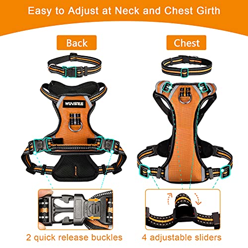 WINSEE Dog Harness No Pull, Pet Harnesses with Dog Collar, Adjustable Reflective Oxford Outdoor Vest, Front/Back Leash Clips for Small, Medium, Large, Extra Large Dogs, Easy Control Handle for Walking