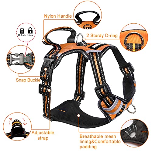WINSEE Dog Harness No Pull, Pet Harnesses with Dog Collar, Adjustable Reflective Oxford Outdoor Vest, Front/Back Leash Clips for Small, Medium, Large, Extra Large Dogs, Easy Control Handle for Walking