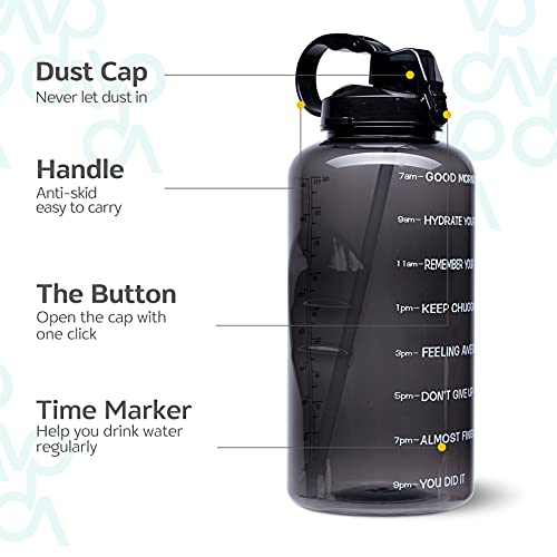 Venture Pal Large 1 Gallon/128 OZ (When Full) Motivational BPA Free Leakproof Water Bottle with Straw & Time Marker Perfect for Fitness Gym Camping Outdoor Sports-Black