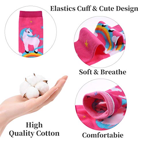 FNOVCO Girls Knee High Socks Cartoon Animal Patterns Cotton Over Calf Socks (6 Pairs Cute Unicorn-3)