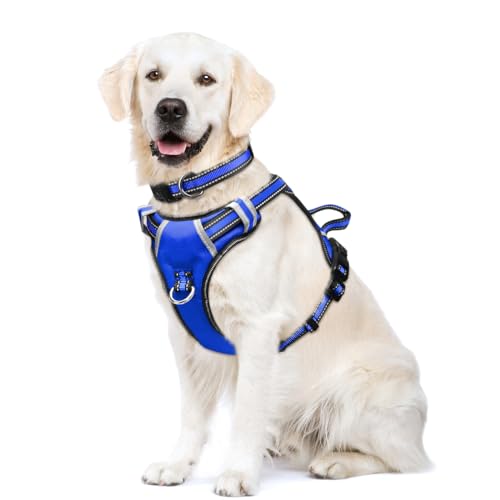 WINSEE Dog Harness No Pull, Pet Harnesses with Dog Collar, Adjustable Reflective Oxford Outdoor Vest, Front/Back Leash Clips for Small, Medium, Large, Extra Large Dogs, Easy Control Handle for Walking
