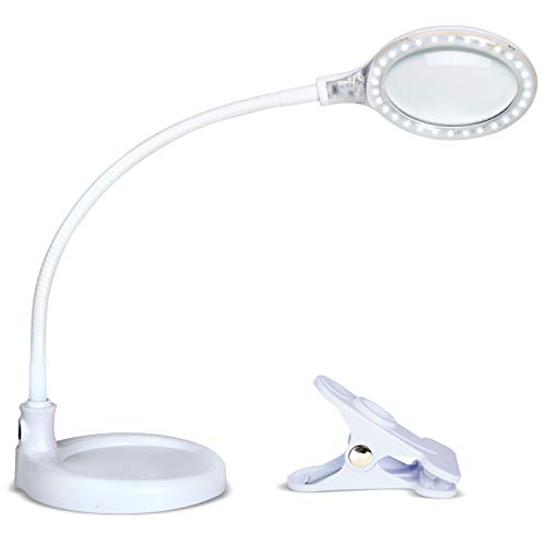 Brightech LightView Pro Flex 2 in 1: 2.25x Magnifier with Bright LED Light - Magnifying Glass Lamp with Base Stand & Clamp - for Reading, Painting, Sewing & Needle Crafts, Puzzle & Hobby Fans